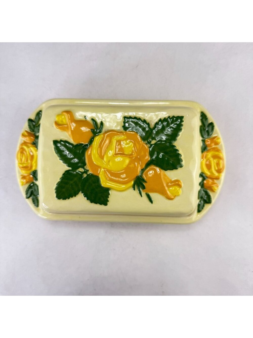 Vintage Hand Painted 3 Piece Soap Dish Yellow Roses